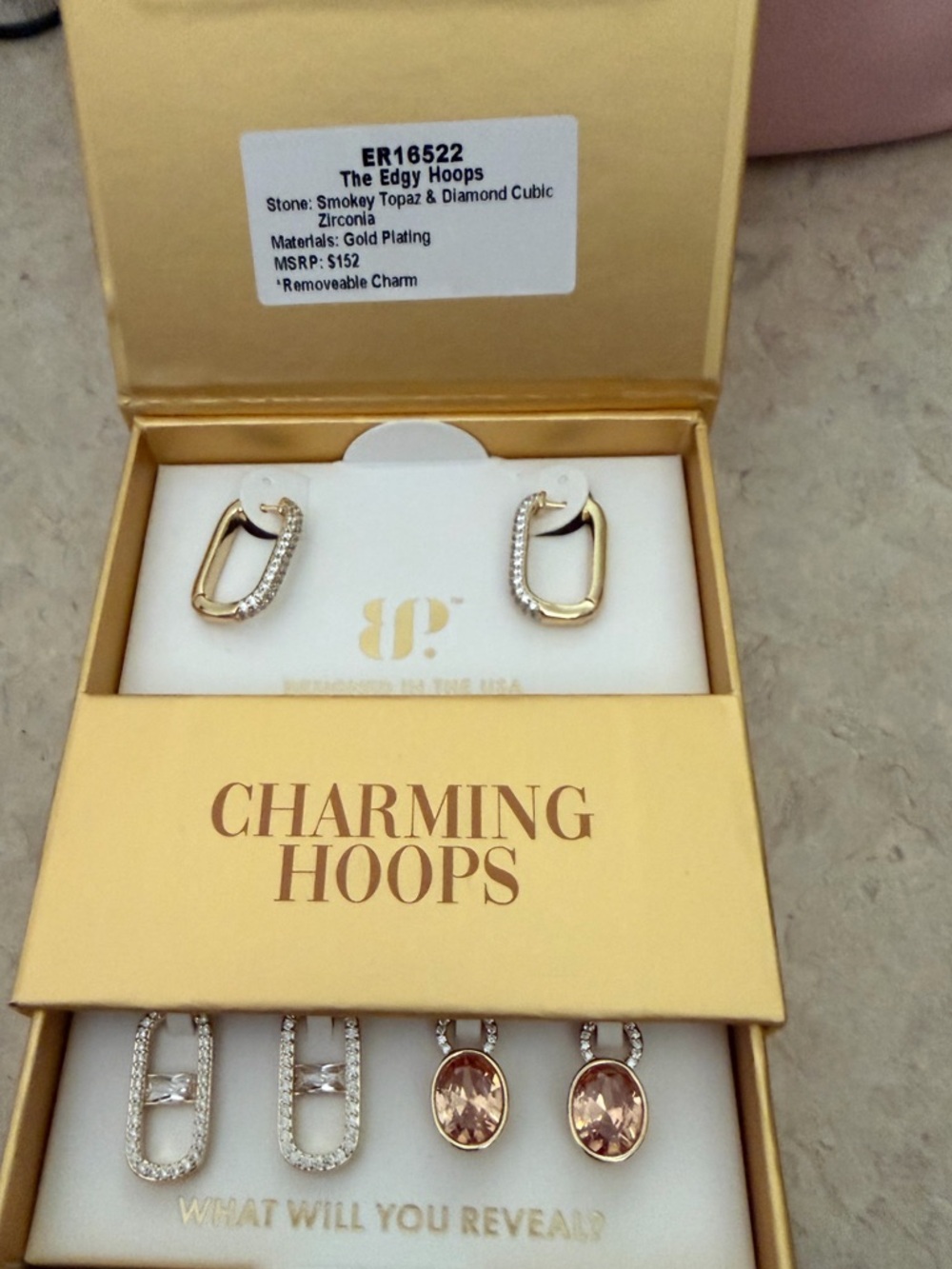 BP Charming Hoops Gold-Plated Smoky Topaz & Cubic Zirconia The Edgy Hoops